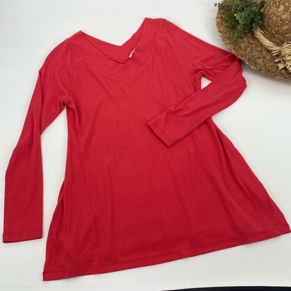 Soft Surroundings Double V Timely Tee Tunic Top Pima Cotton Ribbed Pullover Smal